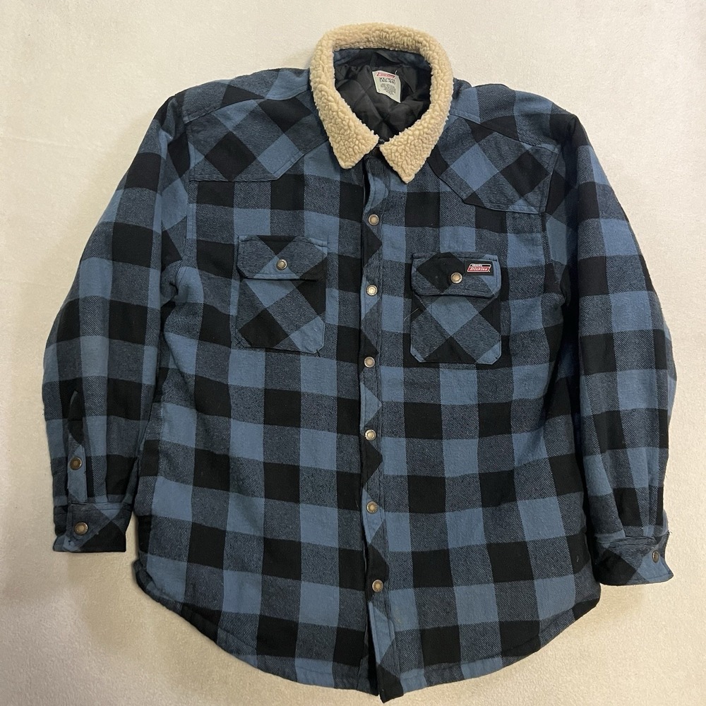 Dickies Snap Front Quilted Sherpa Collar Shirt Jacket Men's Size XL Blue Plaid